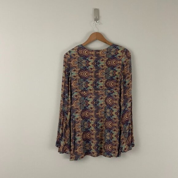 Free People Ossie Vibes Bell Sleeve Tunic Mini Dress in Gold Size XS - Picture 2 of 6